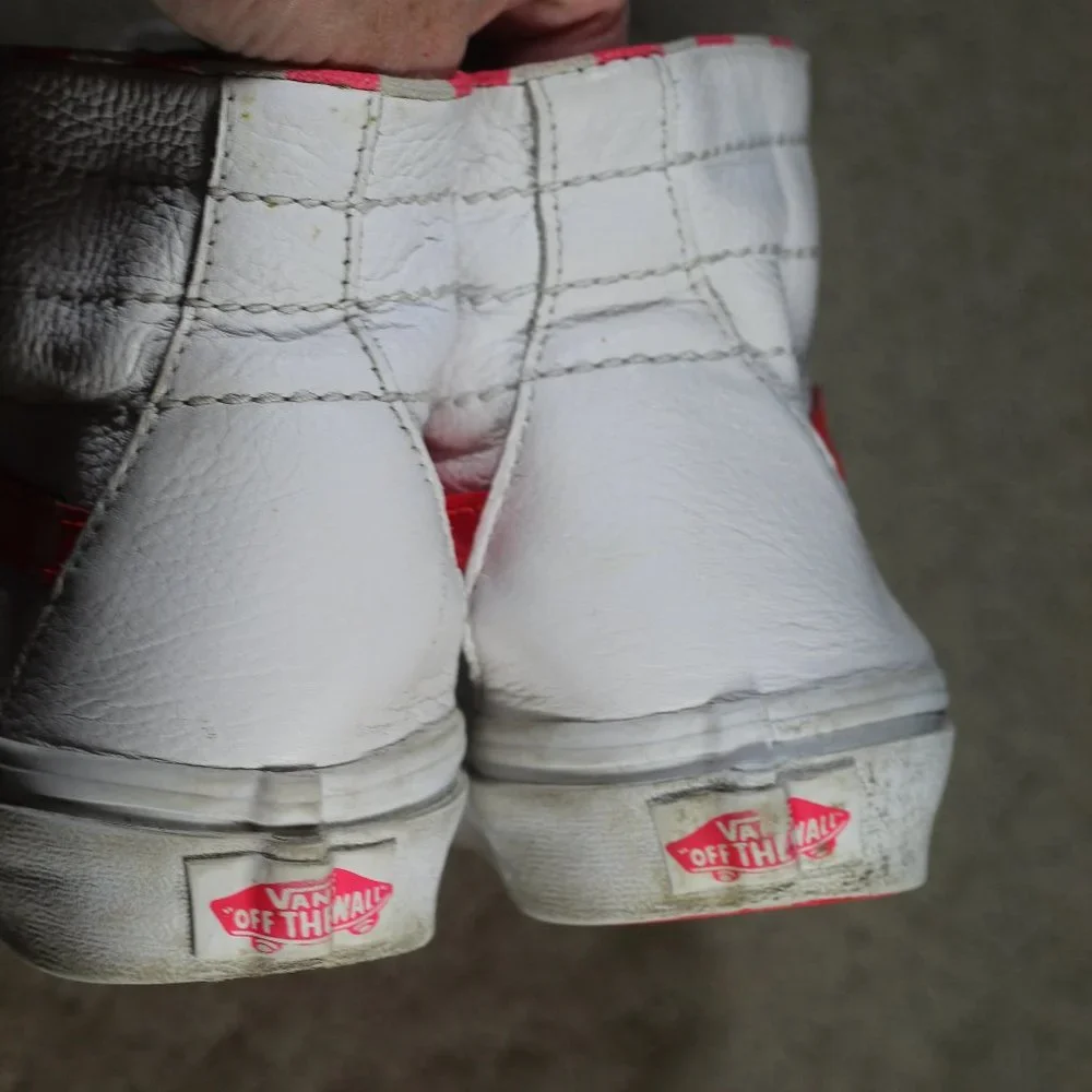 Vans Women's Size 6.5 White and Neon Pink Leather High Top Shoes